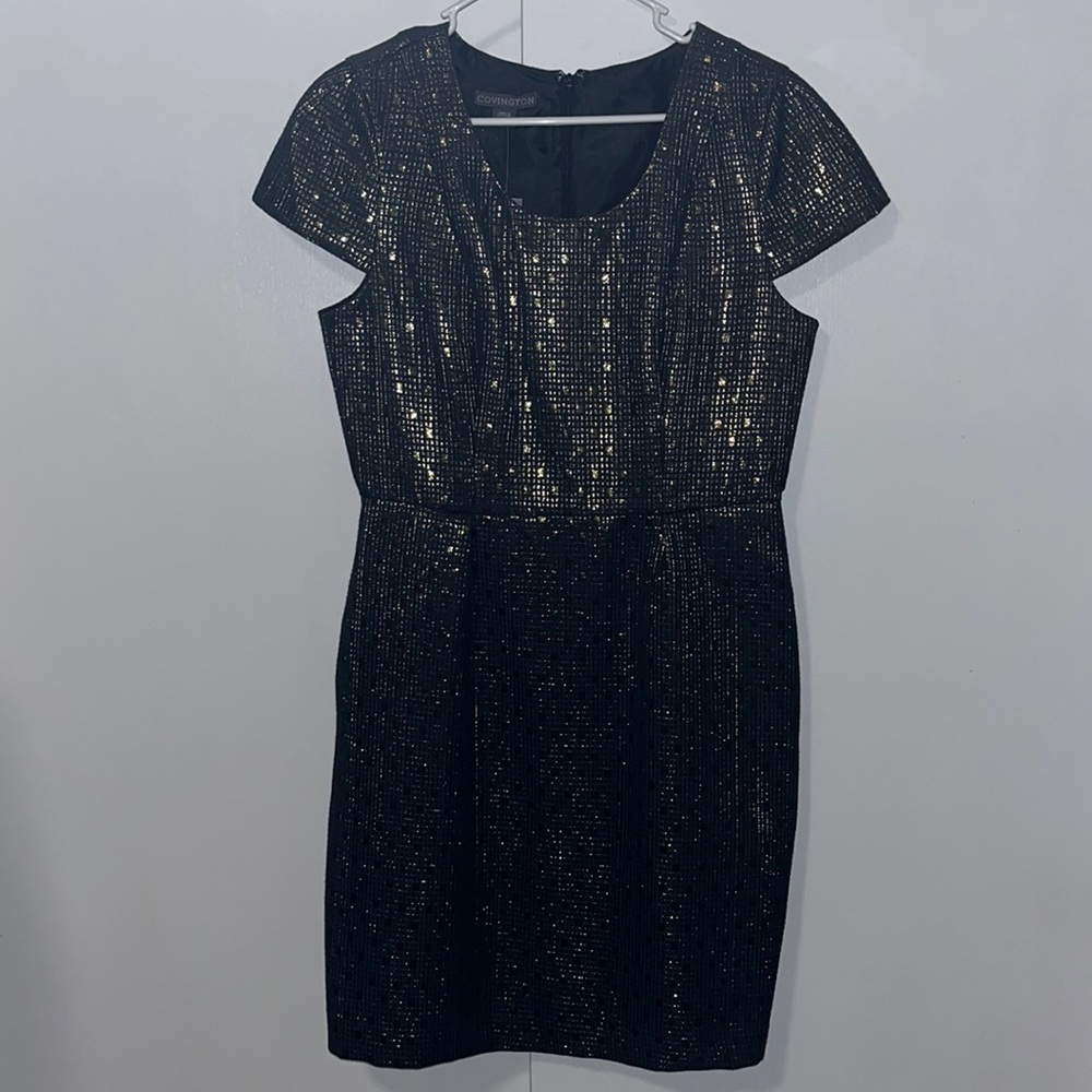 Covington Midi Dress Cap Sleeve Sheath Metallic Gold Square Women’s 12